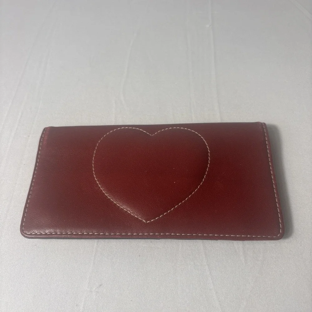 Brighton Checkbook Cover Dark Red Heart Leather Credit Cards ID Slots